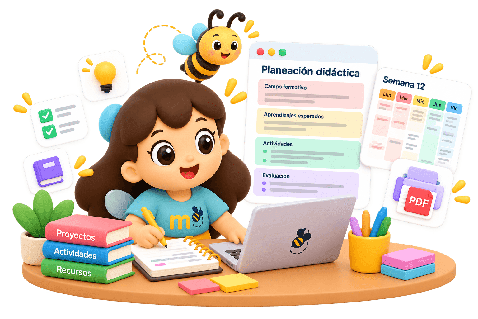Maestra creando su planeación didáctica