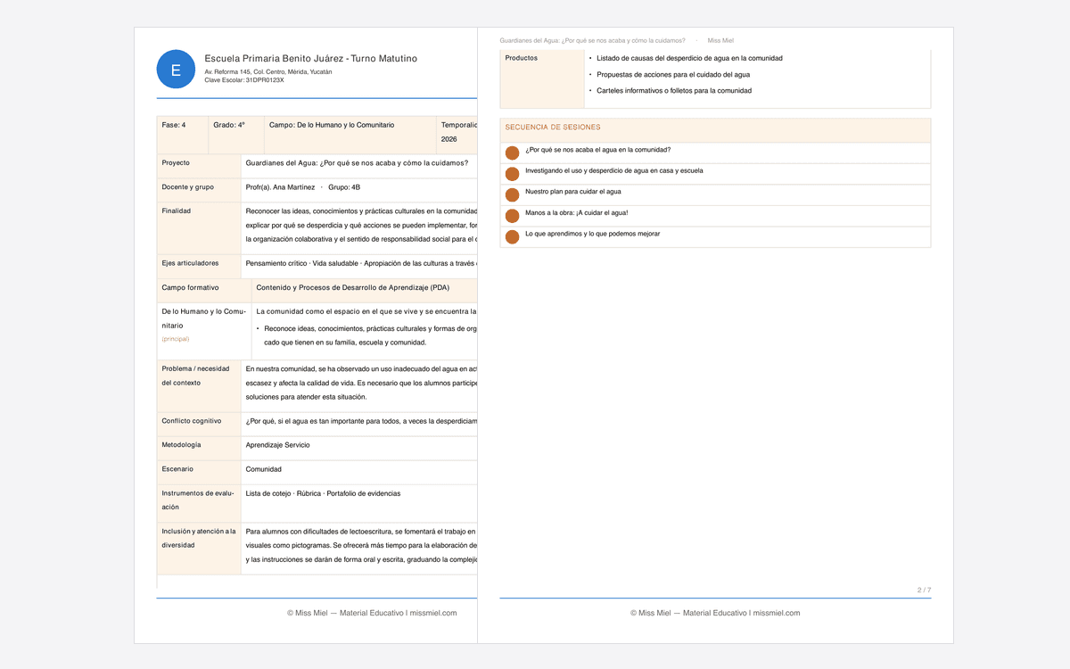 Planeación exportada en PDF, lista para imprimir