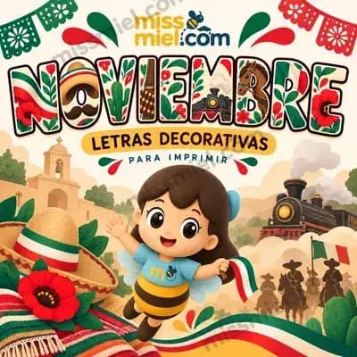 Letras decorativas de Noviembre Revolucionario para imprimir